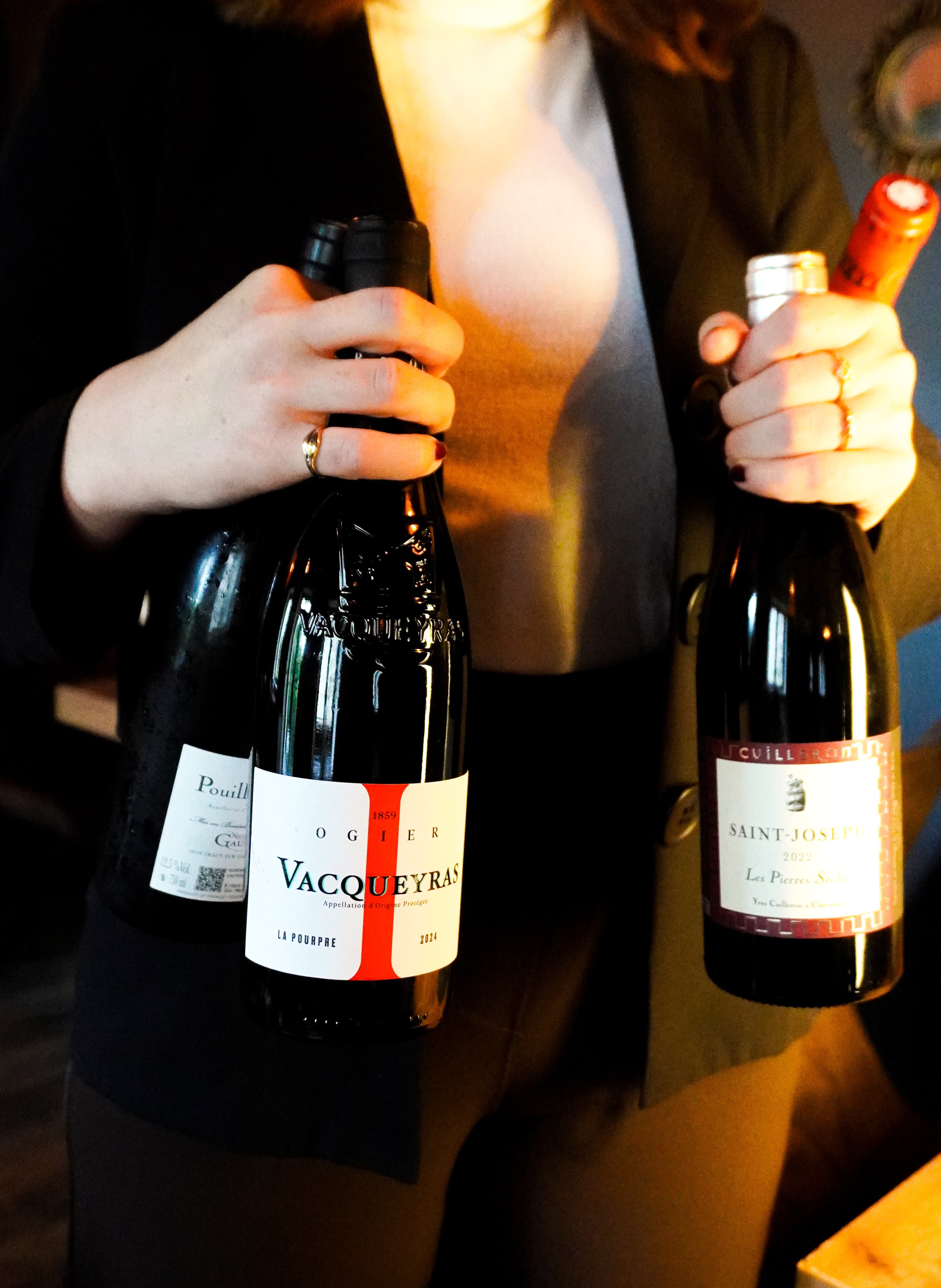 Wine bottles and dining ambiance